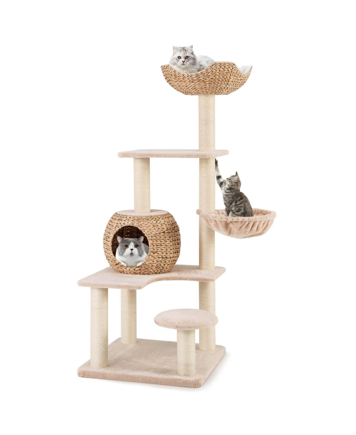 59" Cattail Cat Tower with Sisal Scratching Posts Perch Condo Soft Hammock Indoor - Natural