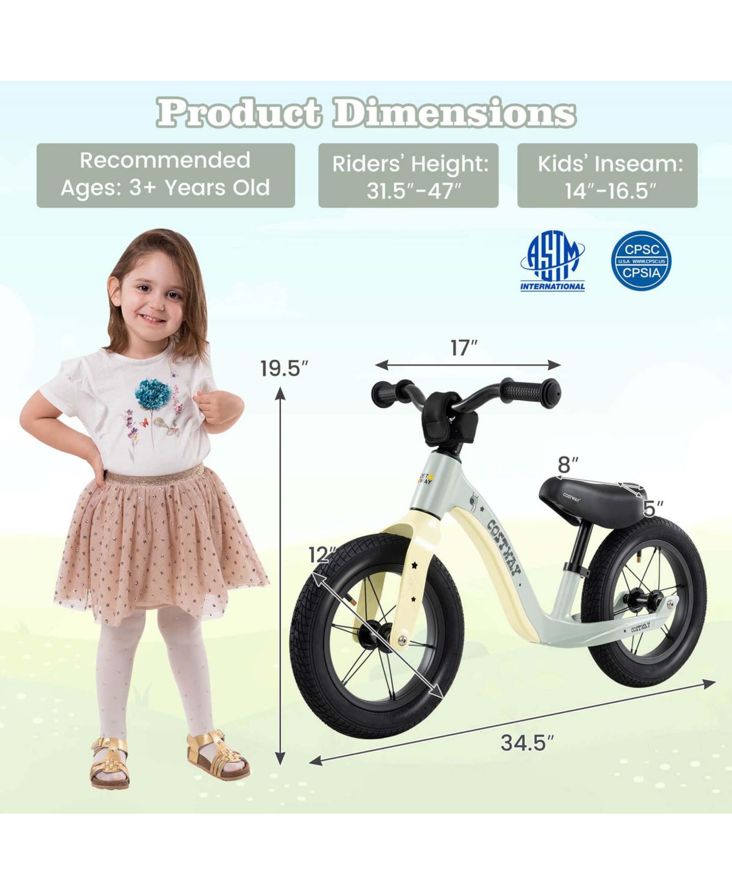 Детская игрушка Costway 12 Inch Lightweight No Pedal Balance Bike, 66 Lbs. Capacity, Ages 3+, цвет: Зелёный — фото 2