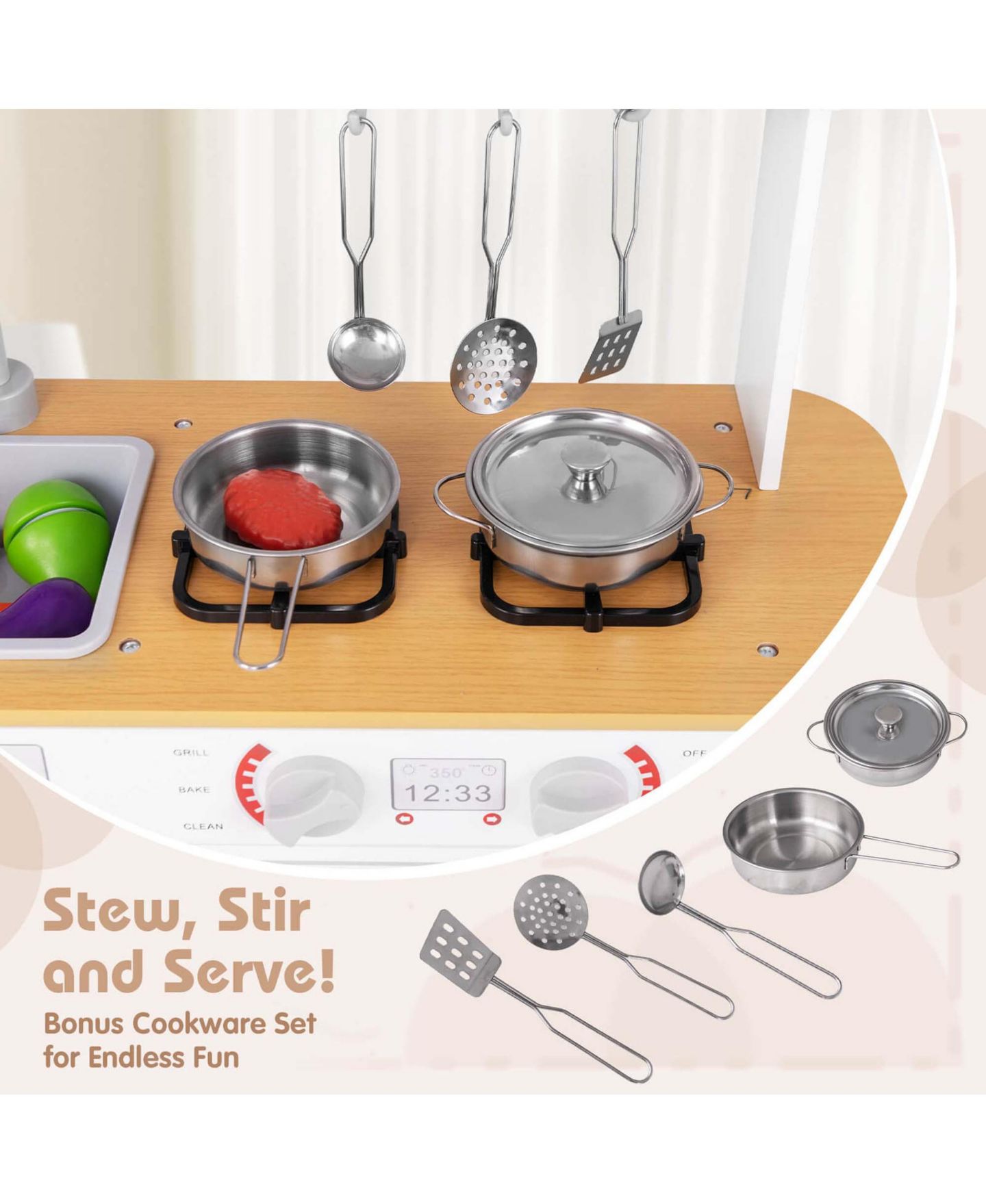 Детский игровой набор Costway Removable Sink 5-Piece Kitchen Playset, Ages 3+, цвет: Белый — фото 6