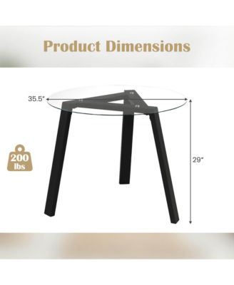 36" Round Glass Dining Table for 4 with Tempered Glass Tabletop Rubber Wood Frame