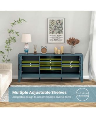 TV Stand for TVs up to 65" with 3-Position Adjustable Shelves Tempered Glass Doors