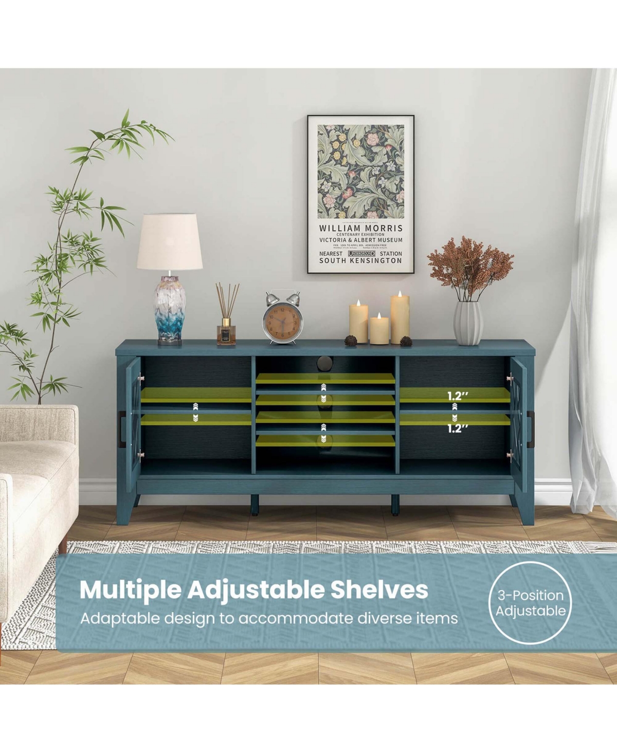 Costway Tv Stand for TVs up to with 3-Position Adjustable Shelves Tempered Glass Doors