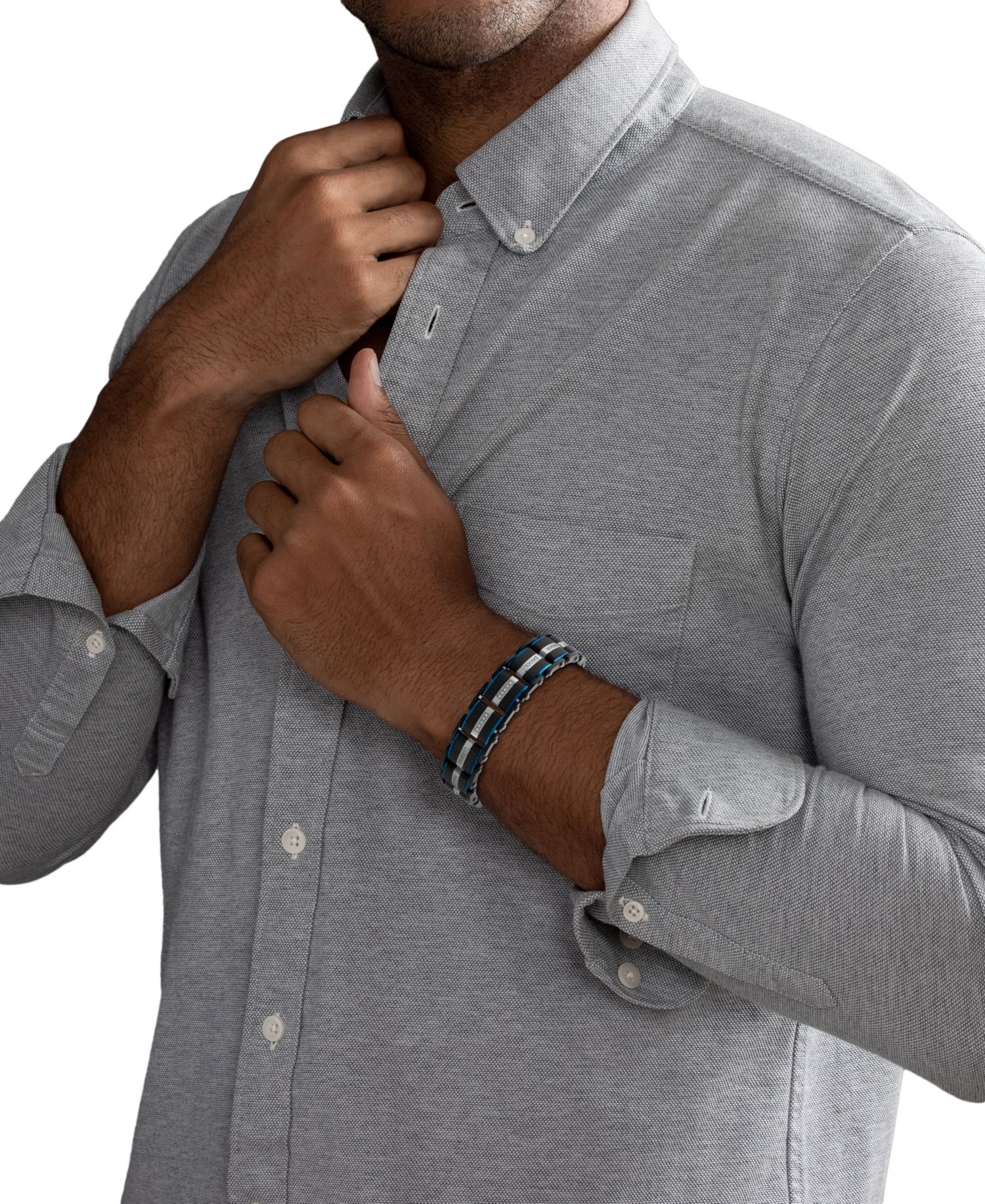 Diamond & Carbon Fiber Link Bracelet (1/3 ct. t.w.) in Blue & Black Ion-Plated Stainless Steel
