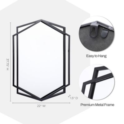 32" Black Metal Hexagon Frame Wall Accent Mirror Wall Mounted Bathroom Vanity Mirror Decor