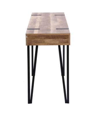 Oak Finish MDF Wood Black Metal Console Entry Table