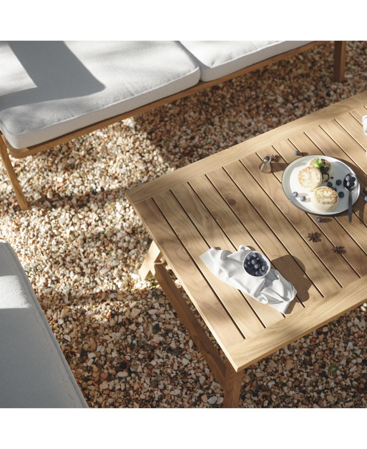 LuxenHome Outdoor Acacia Wood Coffee Table and Loveseat with Cushions