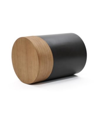 Natural Wood and Metal Round Drum Modern Accent End Side Table