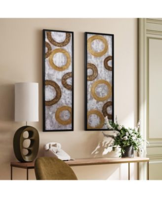 2-Piece Gold and Brown Metal with Black Rectangle Frame Wall Decor Set