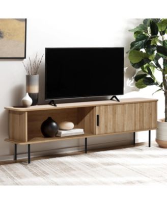 1 PC MDF Wood Modern TV Stand with Storage and Slatted Sliding Doors for TVs Up to 65" TV Stand