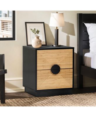 2-Drawer Manufactured Wood Mid-Century Modern Boho Side Table with Storage