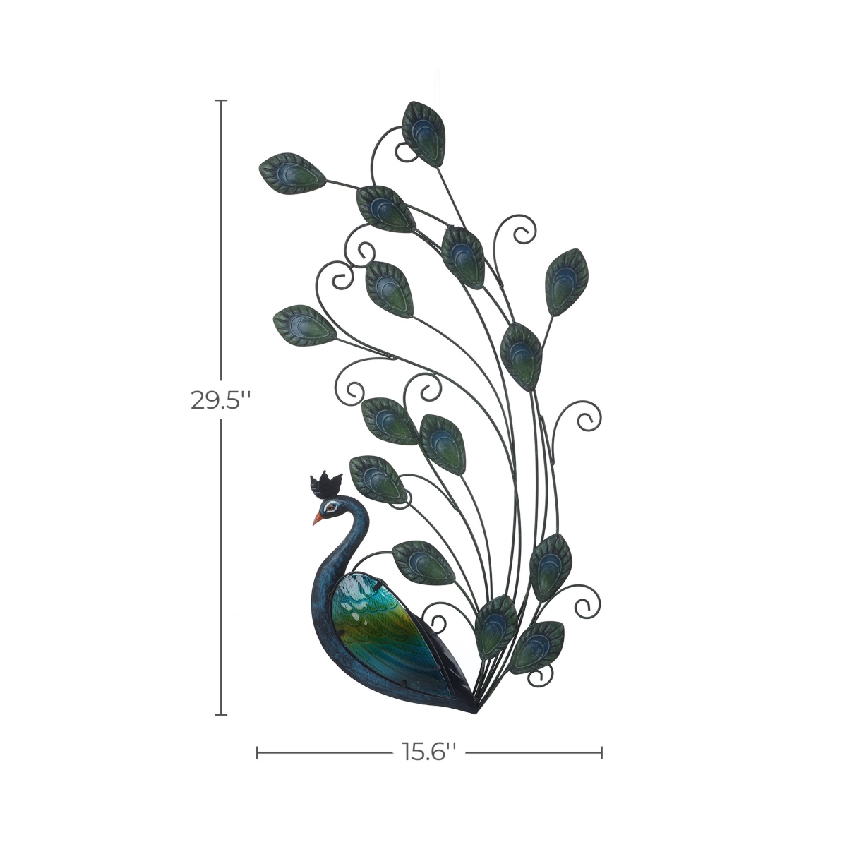 LuxenHome 29.5-Inch H Peacock Metal and Glass Outdoor Wall Decor