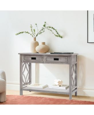 Gray Wood 2-Drawer 1-Shelf Console and Entry Table