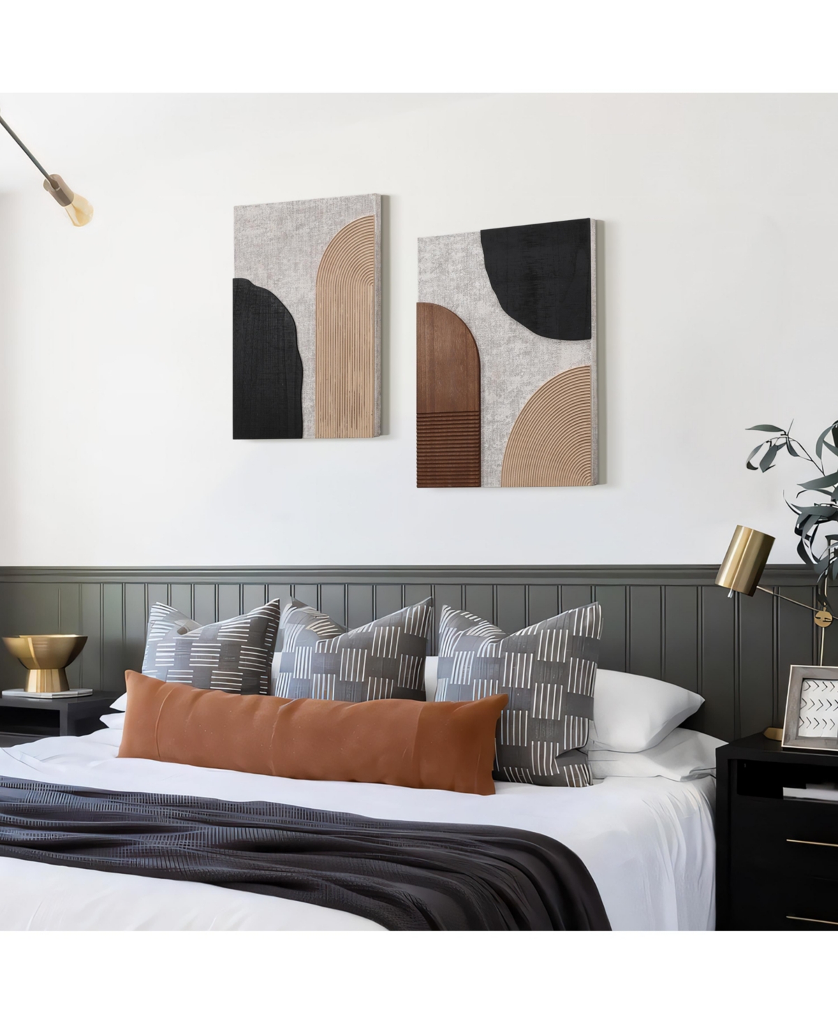 Luxenhome 2-pc Earth Tone Abstract Rectangular Wood Wall Decor Set In White,black,brown,beige
