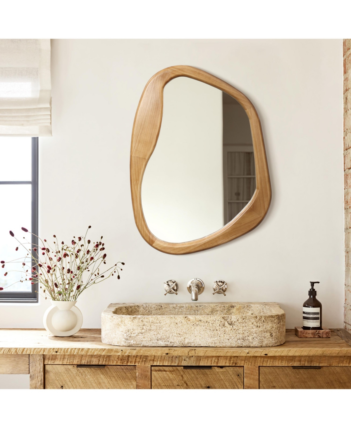 LuxenHome Freeform Pine Wood Frame Oblong Wall Mirror