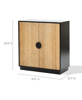 Mid Century Modern Boho 2-Door Black Bamboo Strips Accent Buffet Cabinet with Storage