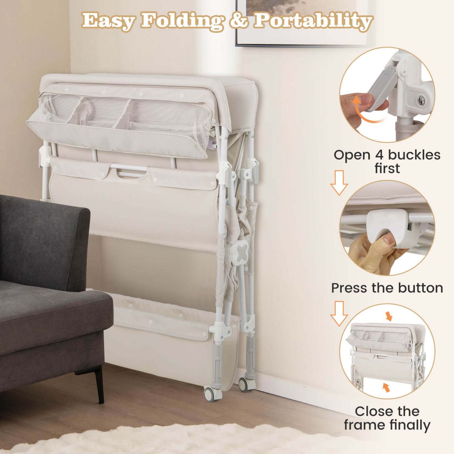 Portable Baby Changing Table with Wheels Adjustable Height Large Storage Rack
