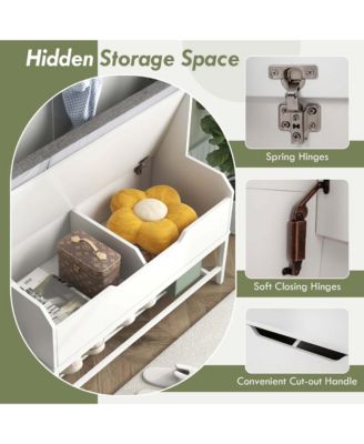 69" Tall Hall Tree with Seat Cushion Open Compartments Hooks Lift-top Storage