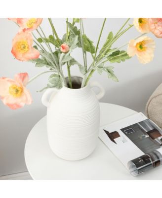 White Ceramic Jug 9.9-Inch Tall Round Vase