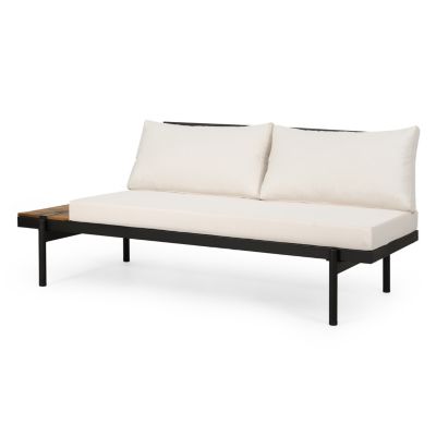 Streamdale Theo 2-Seater Acacia Wood And Iron Sofa With Water-Resistant Cushions