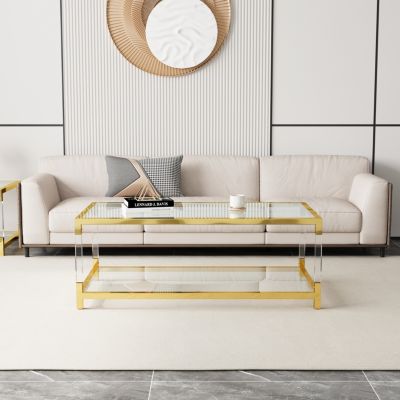 Gold Metal & Acrylic Coffee Table