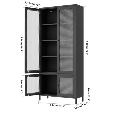 4-Door Metal Storage Display Cabinet with Glass Tempered Doors