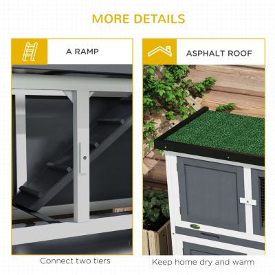 Wooden Bunny Rabbit Hutch, Small Animal Habitat with Ramp, Removable Tray & Weatherproof Roof, Indoor/Outdoor, Gray