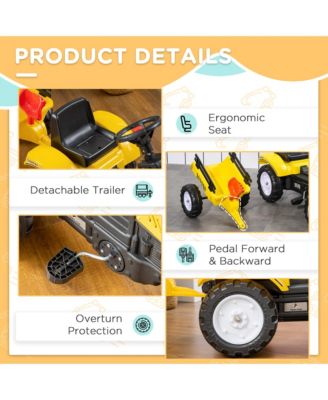 Kids Ride on Farm Tractor, Manual Pedal Ride on Car with Back Storage Trailer, Shovel & Rake, Horn for Age 3 Years Old, Yellow