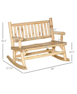 2-Person Wood Rocking Chair with Log Design, Heavy Duty Loveseat with Wide Curved Seats for Patio, Backyard, Garden, Natural