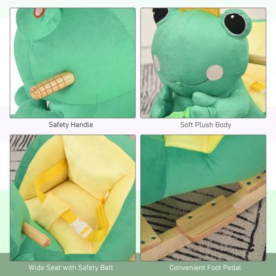 Kids Ride-On Rocking Horse Toy Frog Style Rocker with Fun Music, Seat Belt & Soft Plush Fabric Hand Puppet for Children 18-36 Months