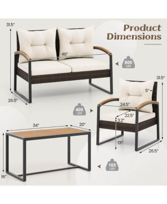 4 PCS Patio Conversation Set with Coffee Table Solid Acacia Wood Armrests Tabletop