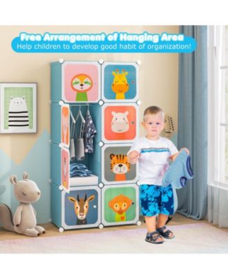 8-Cube Kids Wardrobe Baby Dresser Bedroom Armoire Clothes Hanging Closet with Doors