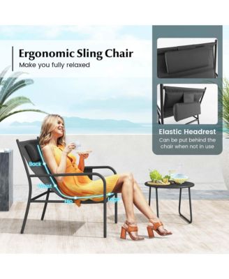 3 PCS Outdoor Bistro Set Breathable Seat Fabric & Cozy Headrest Metal for Yard