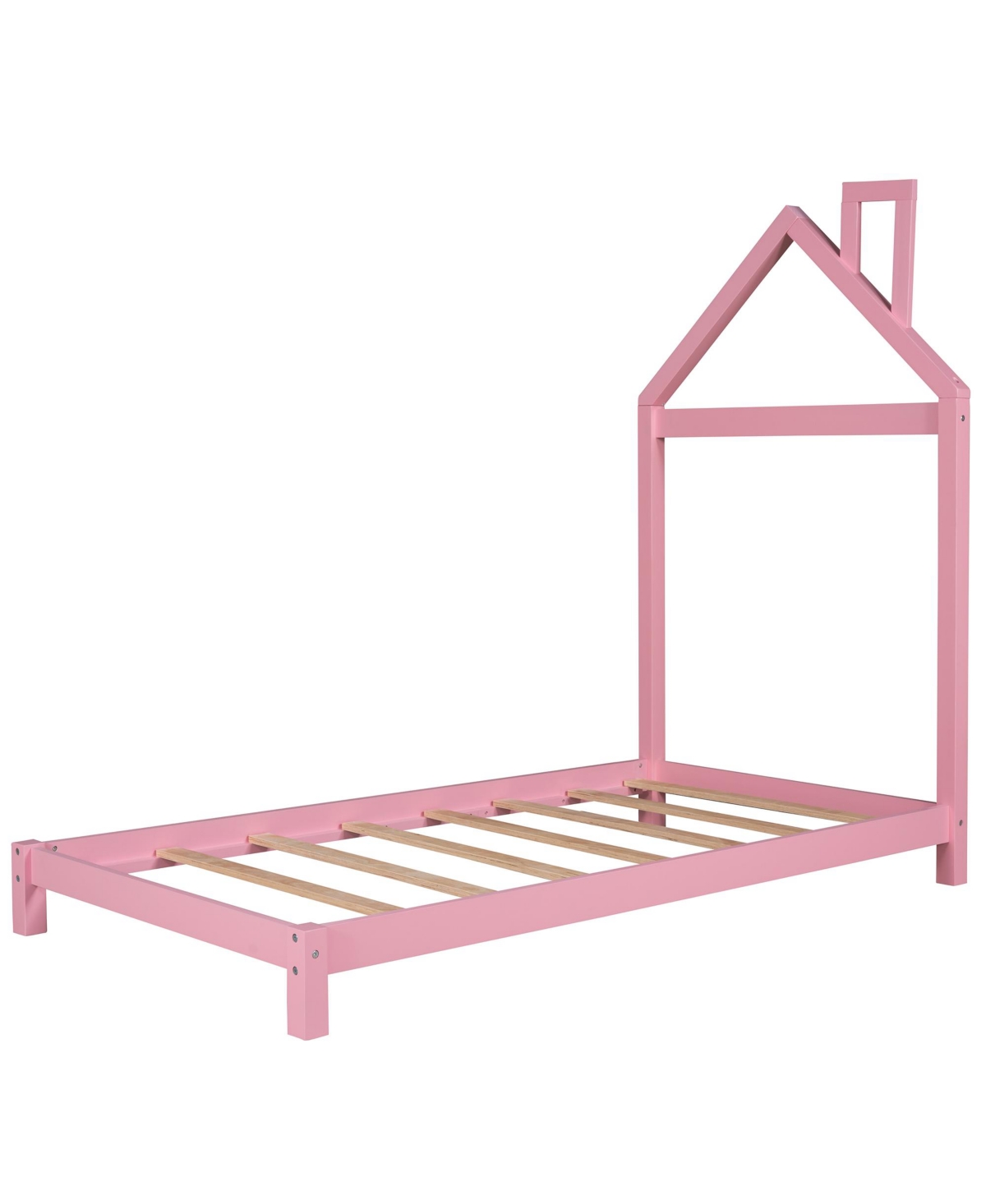 Slickblue Twin Size Wood Platform Bed with House-Shaped Headboard – Stylish and Cozy Design for Kids' Bedrooms, Perfect for Creative Play and R