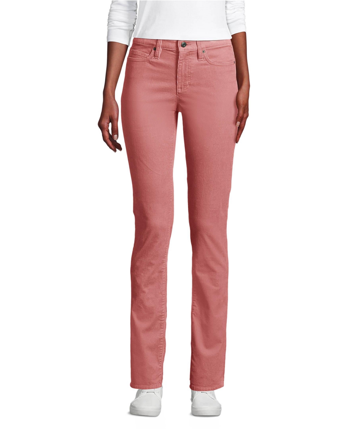 Petite Mid Rise Straight Leg Corduroy Pants - Ivory
