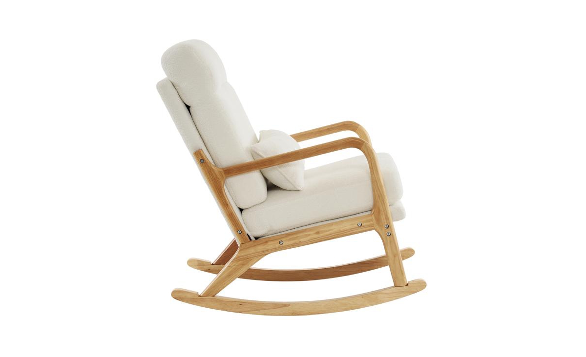 Slickblue High Back Indoor Rocking Chair – 100 cm Solid Wood Armrest with Iron Frame, Dual-Use OffTeddy Fleece Pillow for Comfort and St