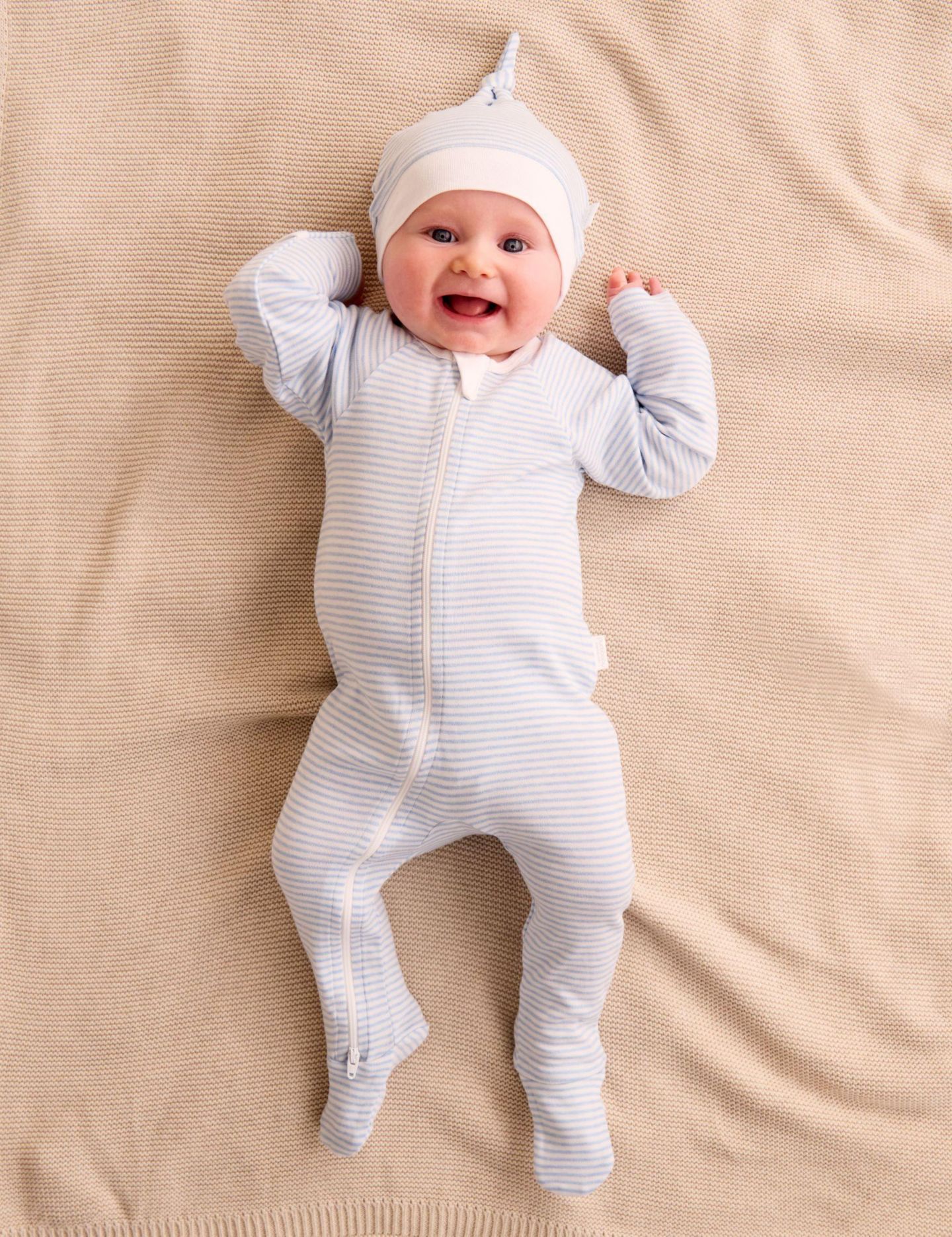 Комплекты Purebaby Zip Coverall & Hat Set для мальчиков-малышей, цвет: Синий меланжевый полосатый — фото 3