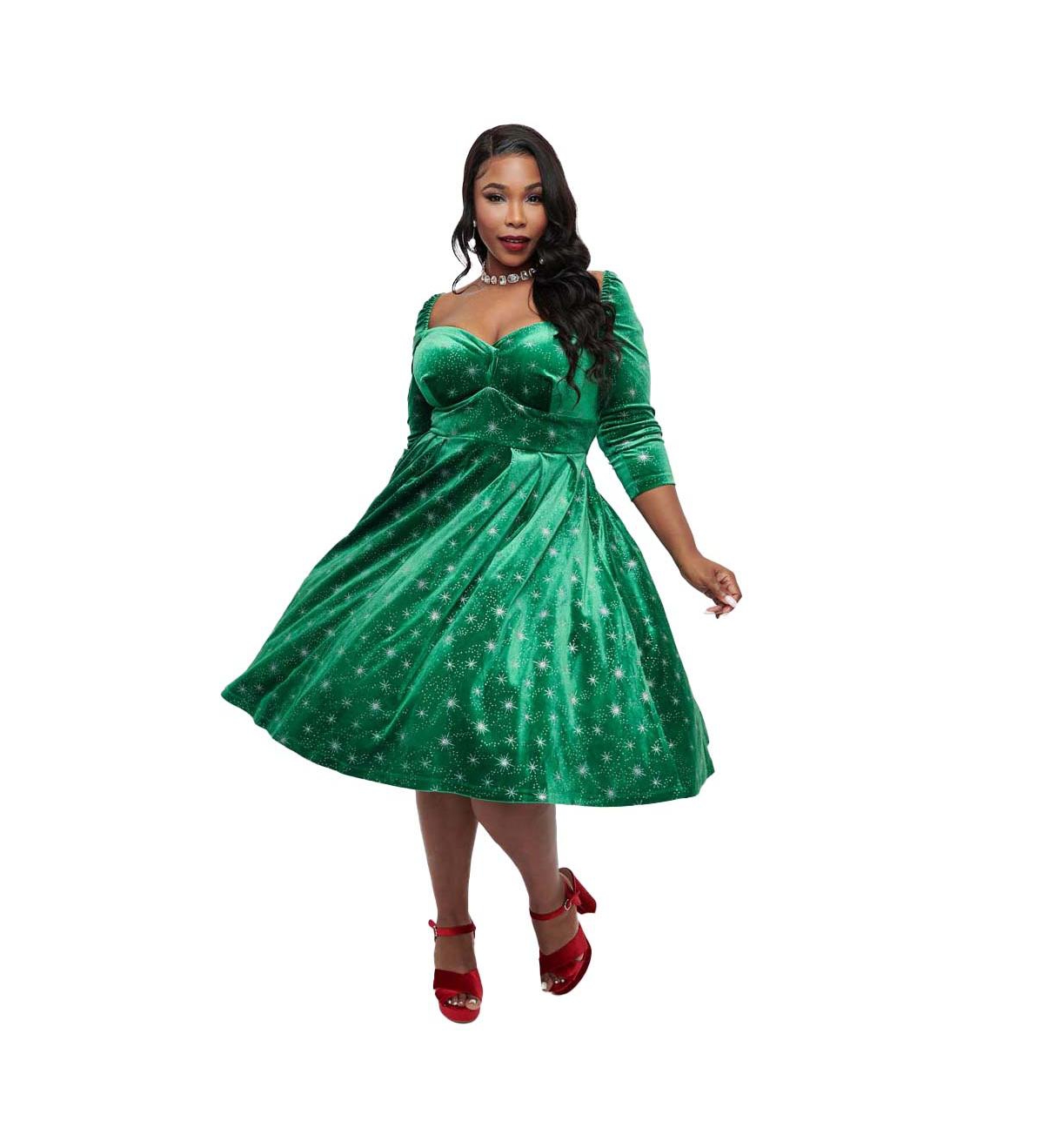 Unique Vintage Plus Size Woven Sweetheart Neckline Lamar Swing Dress