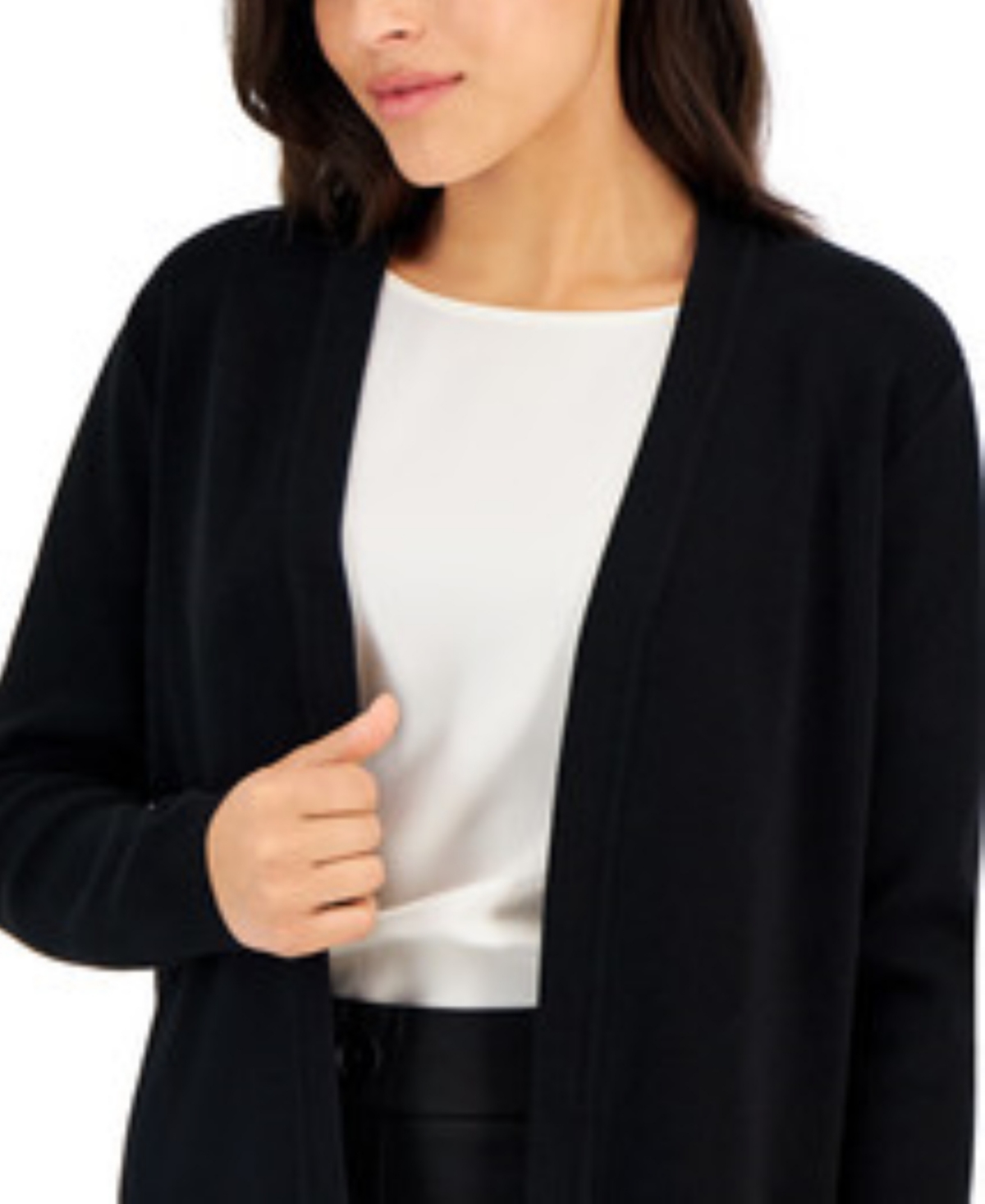 Ak Anne Klein Women's Newport Kissing Front Cardigan Sweater In Black