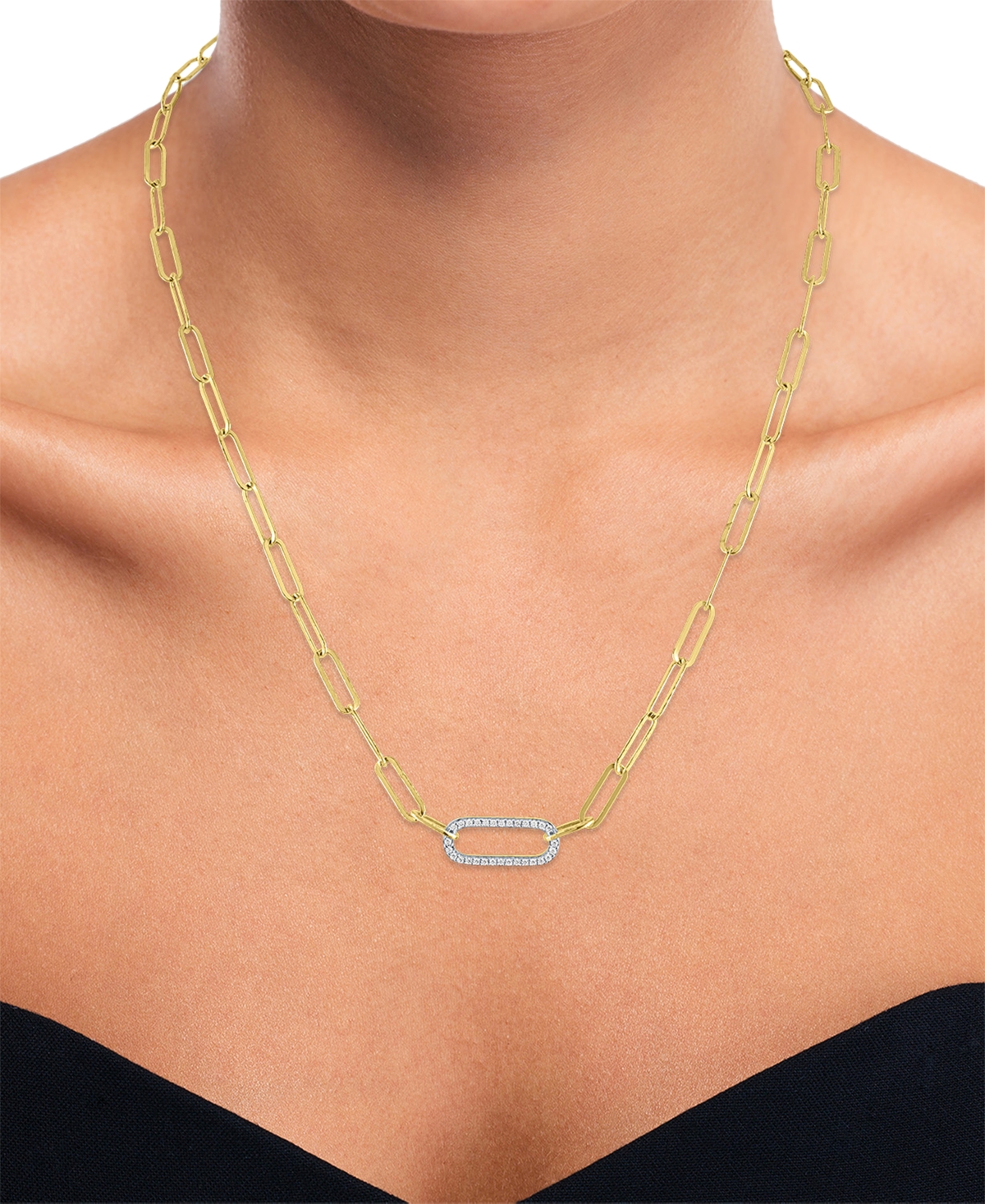 MACY'S 2-PC. SET DIAMOND PAPERCLIP LINK COLLAR NECKLACE & BRACELET (1/4 CT. T.W.) IN 14K GOLD-PLATED STERLI 