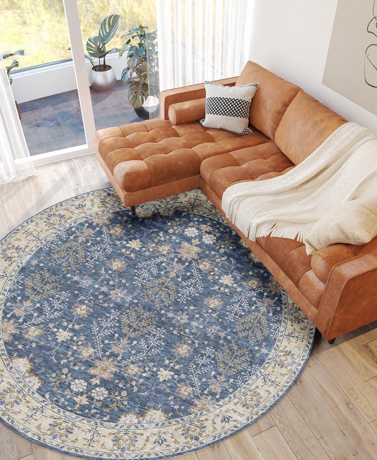 Dalyn Hatay Washable Hy9 8'x8' Round Area Rug In Blue