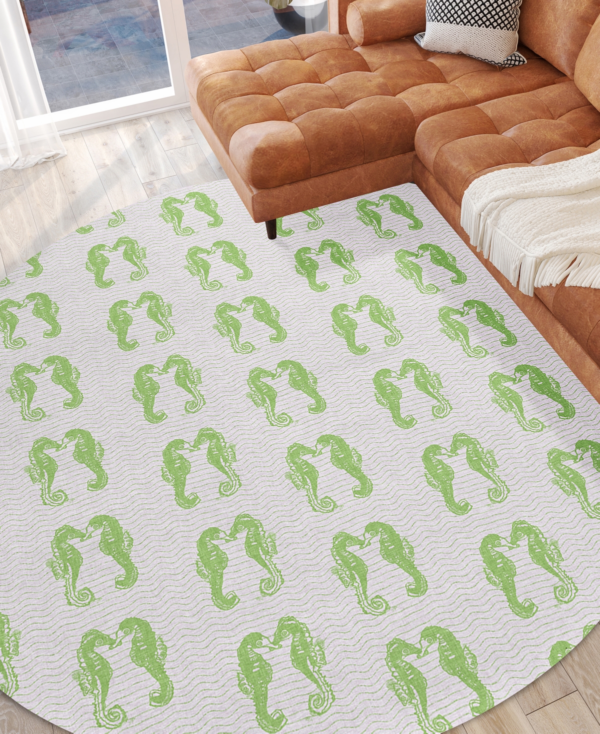 Dalyn Seabreeze Washable Sz15 8'x8' Round Area Rug In Lime