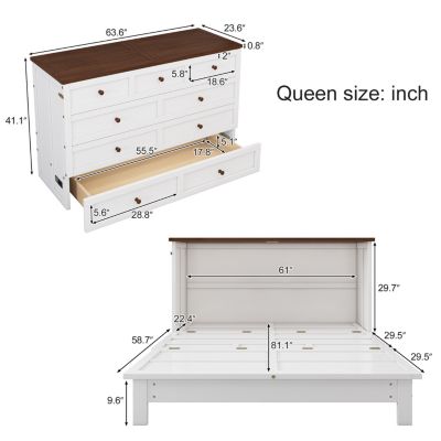 Queen Size Wood Charging Station & Storage Murphy Bed Chest