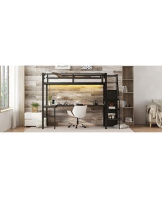 Twin XL Loft Bed with L-Shaped Desk and Wardrobe