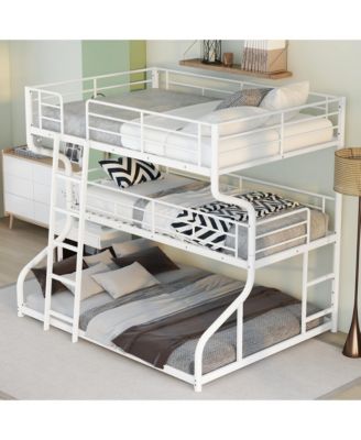 Space-Saving Triple Bunk Bed with Full XL, Twin XL, Queen - Includes Long & Short Ladder