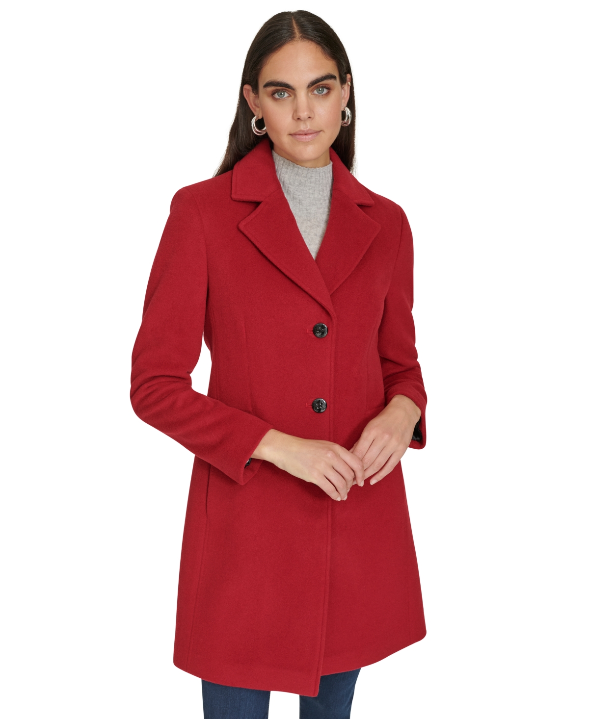 Calvin Klein Womens Single-breasted Wool Blend Coat In Red