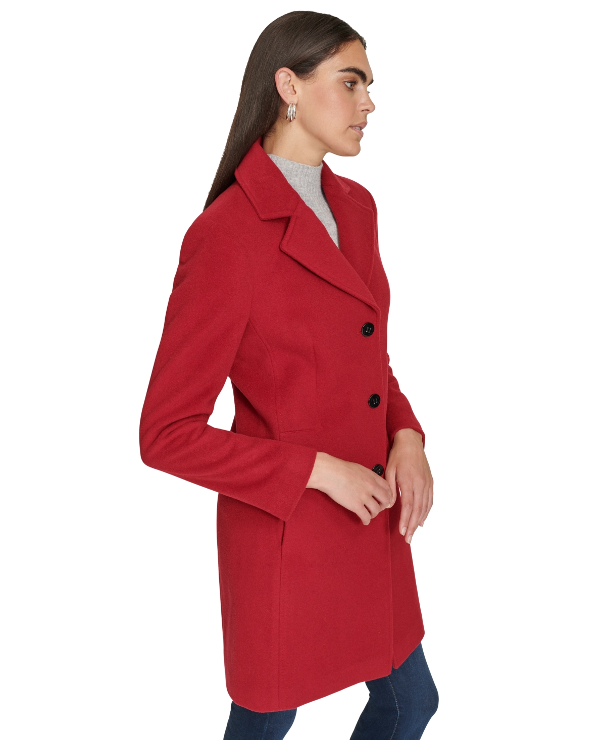 Calvin Klein Womens Single-breasted Wool Blend Coat In Red