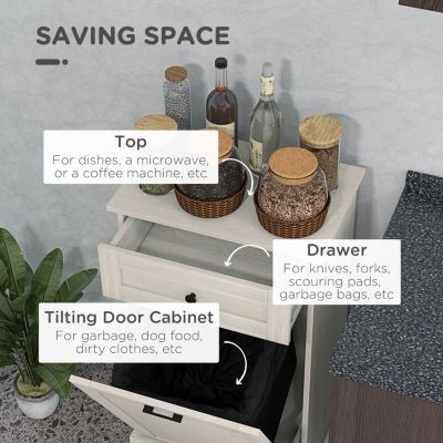 Kitchen Tilt Out Trash Bin Cabinet Free Standing Recycling Cabinet Trash Can Holder With Drawer, Light Gray