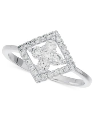 Charter Club - Silver-Tone Crystal Framed Clover Ring