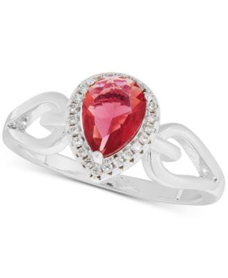 Charter Club - Silver-Tone Red Stone Pear Halo Ring