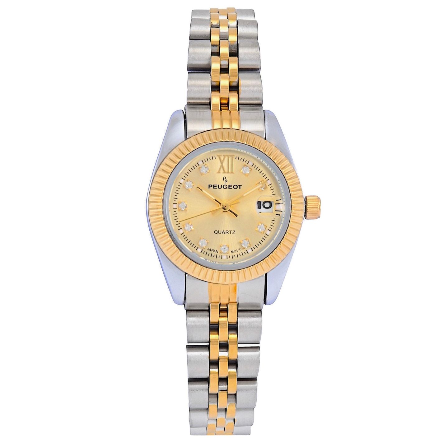 Женские часы Peugeot Two-Tone 25mm Fluted Bezel Steel Bracelet Watch, цвет: Серебряный — фото 1
